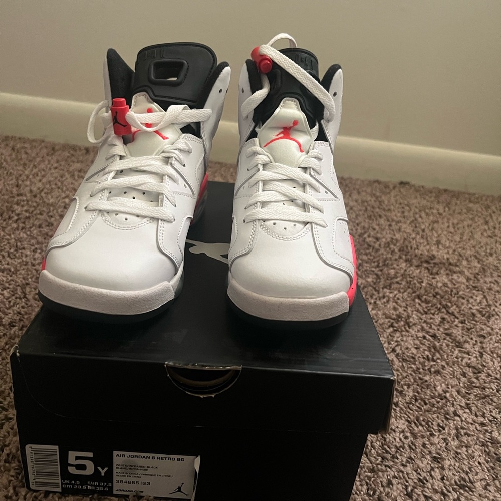 Jordan 6 Retro Kids Sneakers - White, Black, and Red